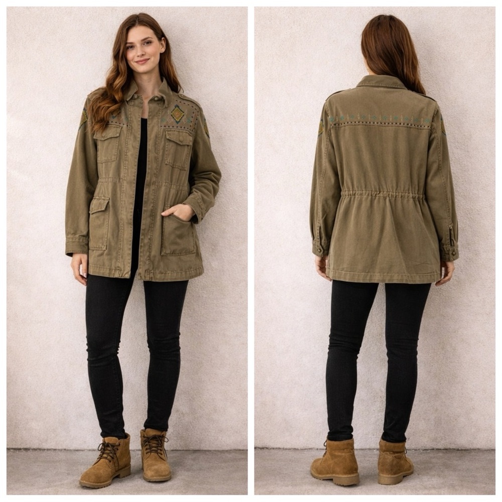 Sundance Twin Rivers embroidered utility jacket Size XS aztec tribal boho parka